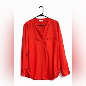 Calvin Klein Utility Blouse Women's Size XL Orange Like New